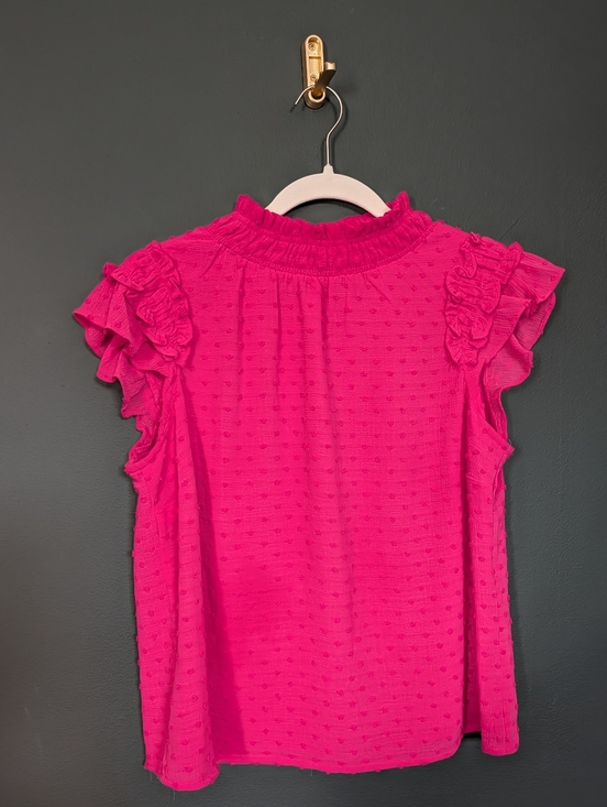 CeCe Tops - CeCe Hot Pink Ruffle Mock-Neck Sleeveless Blouse 0010